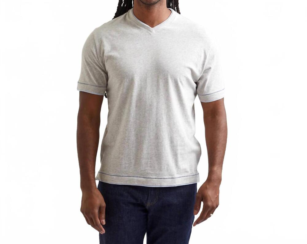 NEW LEFT COAST TEE county line layered effect high v-neck tee shirt in pearl mél